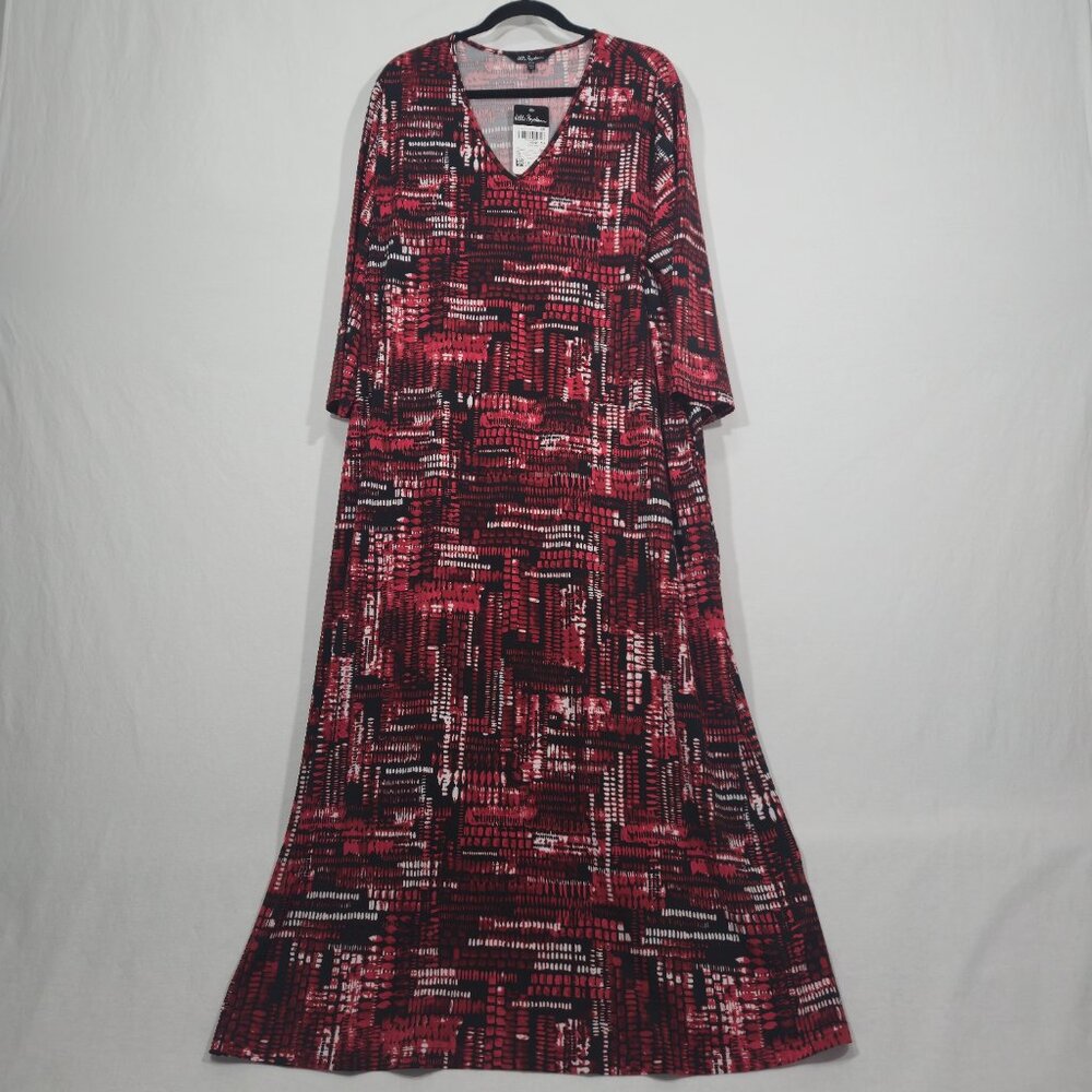 ULLA POPKEN Stretchy Red Black Abstract Print Maxi Shirt Dress Women Size 20-22.